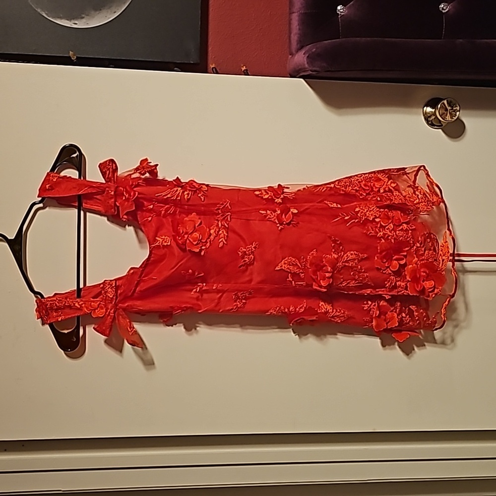 XS red butterfly mini dress